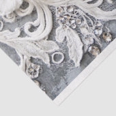 Off White Bloemen Kant geborduurd Zilveren Patina Tissuepapier (Detail)