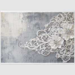 Off White Bloemen Kant geborduurd Zilveren Patina Tissuepapier