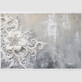 Off White Bloemslace Geborduurde Zilveren Patina Tissuepapier
