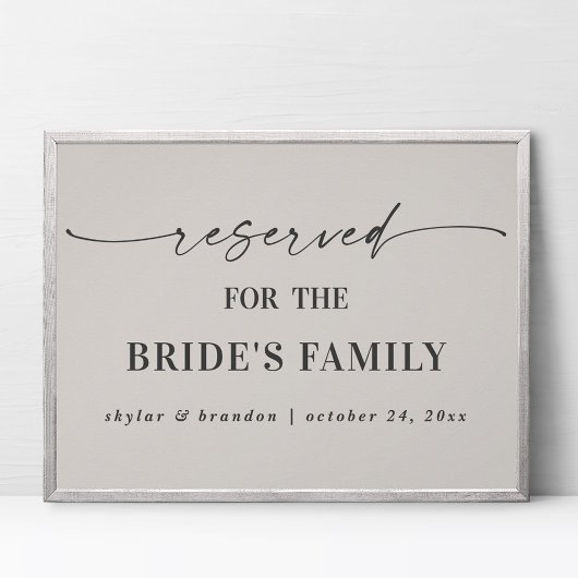 Off-White Bruidsfamilie Voorbehouden Trouwbord Poster