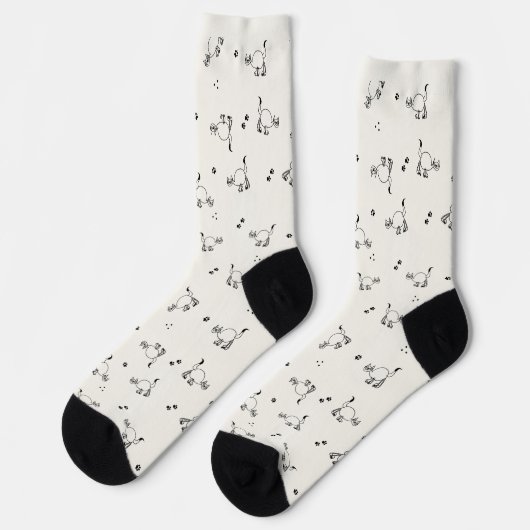 Off-white Cat Line Art Pattern Socks Sokken (Links)