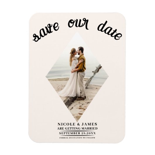 Off White Diamond Foto Bruiloft Save the Date Magneet (Verticaal)