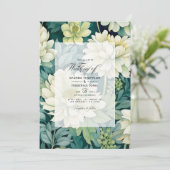 Off-White en Hunter Groene Bloemen Herfst Bruiloft Kaart (Staand voorkant)
