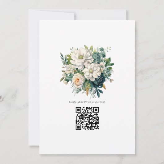 Off-White en Hunter Groene Bloemen Herfst Bruiloft Kaart (Achterkant)