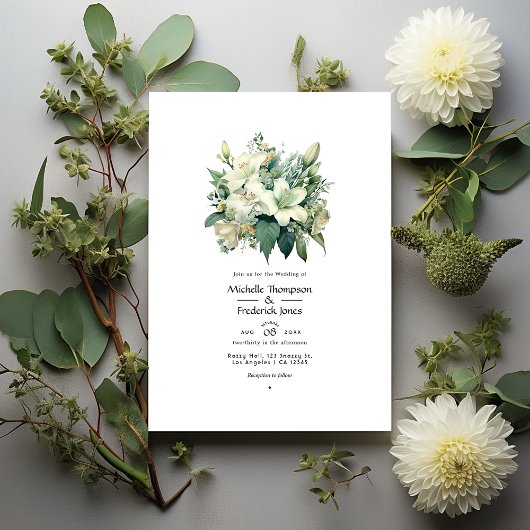Off-White en Jachtgroene Bloemrijke Herfst Bruilof Kaart