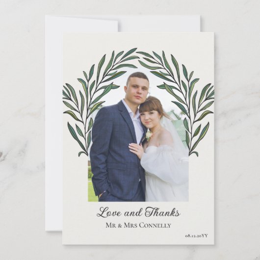 Off White Green Arch Krans Foto Huwelijk Bedankkaart (Voorkant)