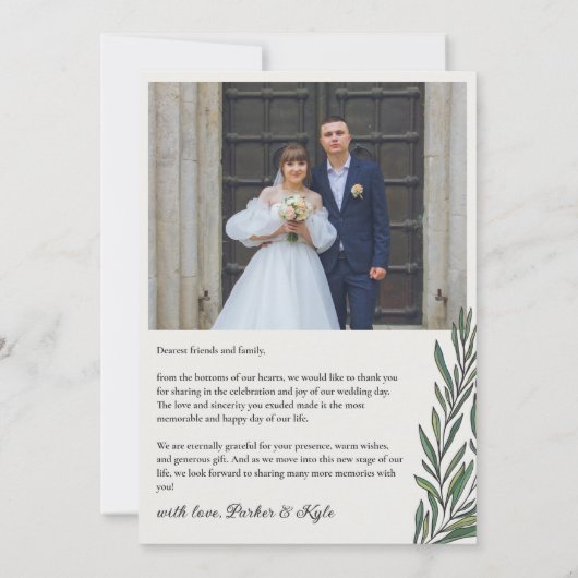 Off White Green Arch Krans Foto Huwelijk Bedankkaart (Achterkant)