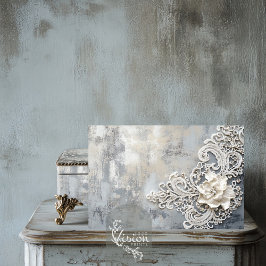 Off White Kant Effect, Zilveren Patina Achtergrond Tissuepapier