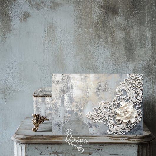 Off White Kant Effect, Zilveren Patina Achtergrond Tissuepapier