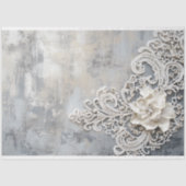 Off White Lace Effect, Zilveren Patina Achtergrond Tissuepapier (Voorkant)