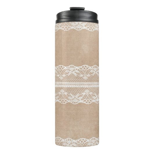 Off-White Lace over papiertextuur met subtl Thermosbeker (Voorkant)
