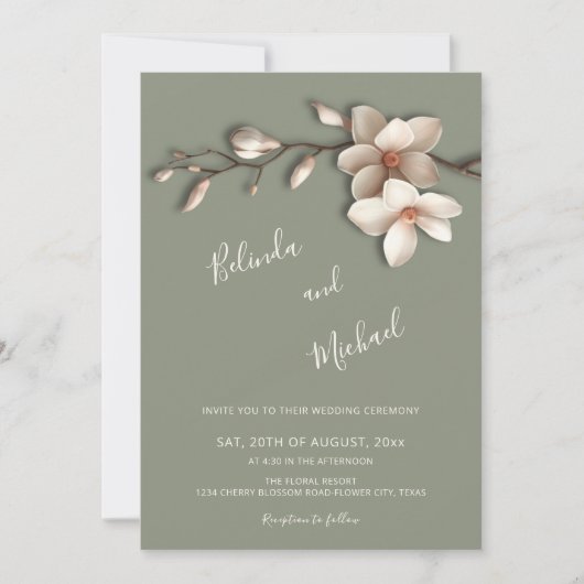 Off White Magnolia Nepbloem Bruiloft Kaart (Voorkant)