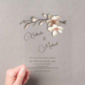 Off White Magnolia Verheven Effect Bloem Bruiloft Acryl Uitnodigingen (Insitu (Draagbaar))