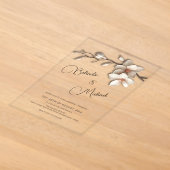 Off White Magnolia Verheven Effect Bloem Bruiloft Acryl Uitnodigingen (Laagn)