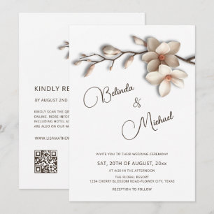 Off White Magnolia Verhoogd Effect Bloem Bruiloft Kaart