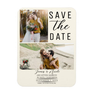 Off White Modern 2 Foto's Save the Date Trouwen Magneet