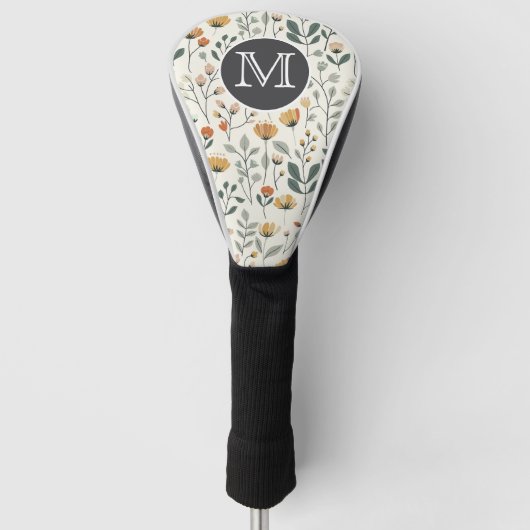 Off White Moderne Golf Hoofddeksel met Wilde Bloem Golfheadcover (Voorkant)