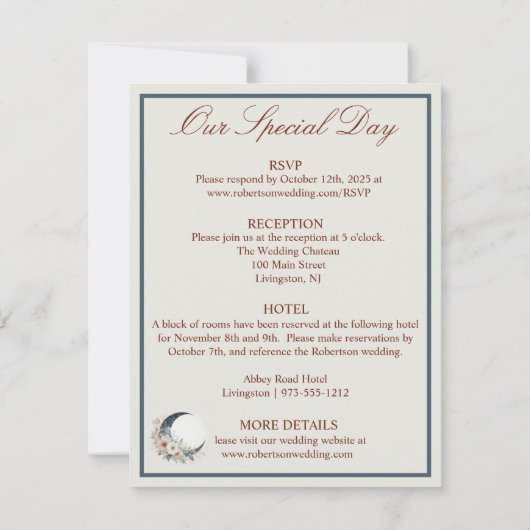 Off White Moonflower Bloemen Bruiloft Uitnodiging (Achterkant)