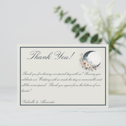 Off White Moonflower bruiloft Bedankkaart (Staand voorkant)