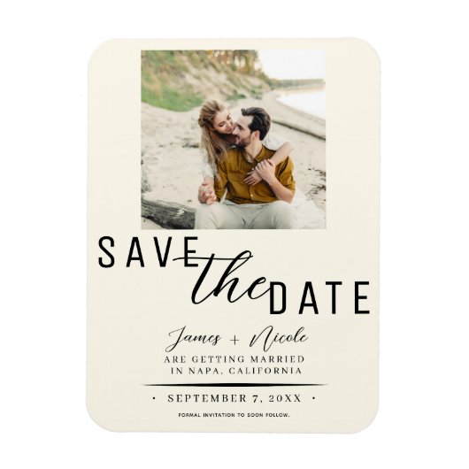 Off White Save the Date Foto Huwelijk Magneet (Verticaal)