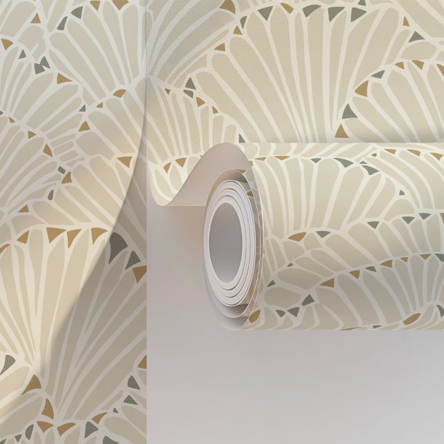 Off-Wit en Goud Schelp Art Deco Behang (Creator heeft geüpload)