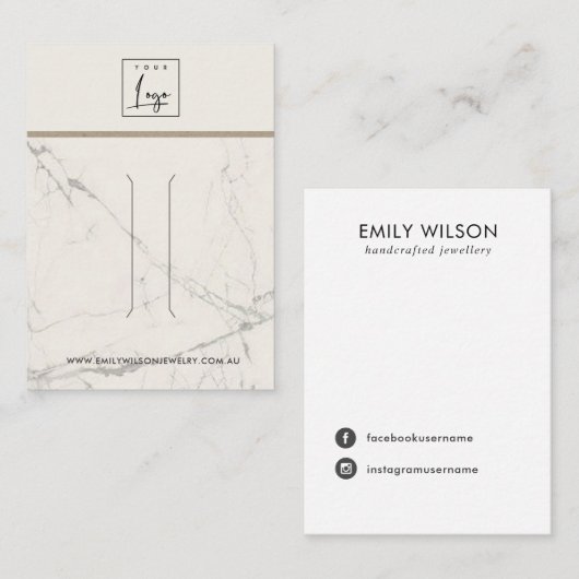 OFF WIT GRIJS MARMER TEXTUUR HAARCLIP DISPLAY CA VISITEKAARTJE (Voorkant / Achterkant)