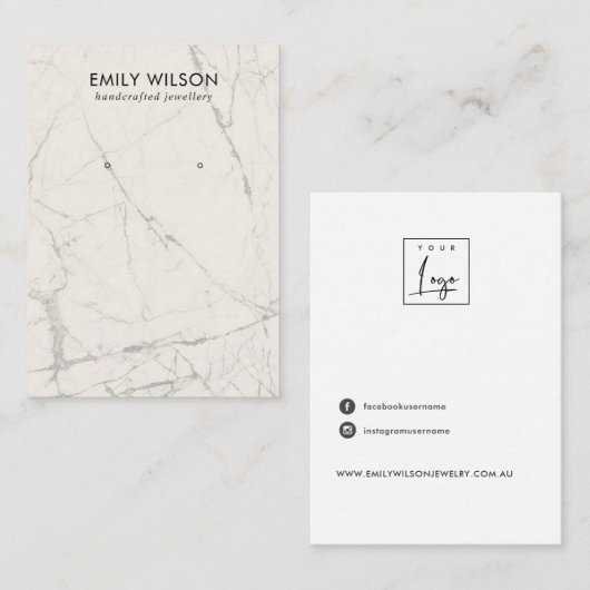 OFF WIT GRIJS MARMER TEXTUUR STUD OORBEL DISPLAY VISITEKAARTJE (Voorkant / Achterkant)