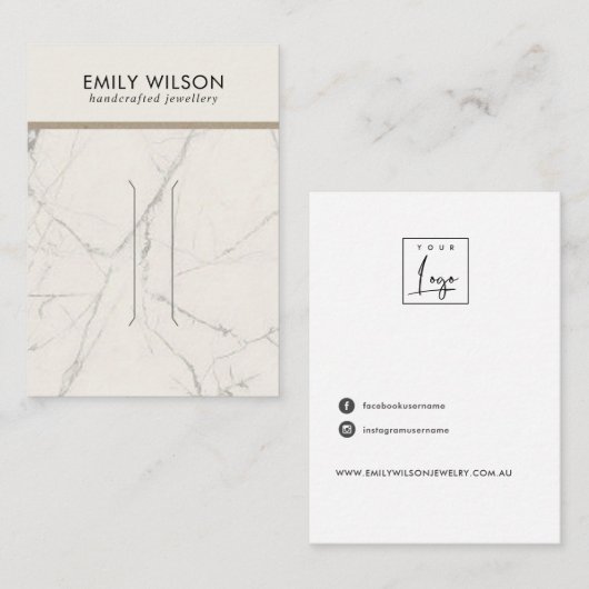 OFF WIT MARMER TEXTUUR HAARCLIP DISPLAY KAART VISITEKAARTJE (Voorkant / Achterkant)