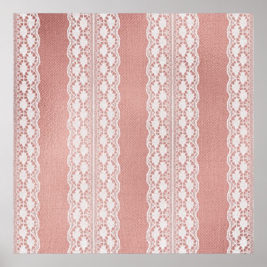 Off-Witte Kant op Metallic Roze Gouden Stof Textuu Poster (Voorkant)