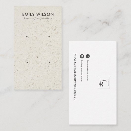 OFF WITTE TERRAZZO 2 STUD OORBEL DISPLAY KAART VISITEKAARTJE (Voorkant / Achterkant)