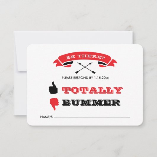 Offbeat Wedding RSVP - Zwart en Rood Kaartje (Voorkant)