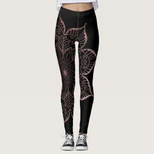 Offcentered Roos Gold Faux Glitter Mandala, zwart Leggings