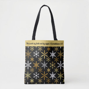 Offerte/naam zwart en gouden sneeuwvlokken persona tote bag