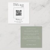 Offerte QR Code Open Bar Minimalistisch Sage Wedde Vierkante Visitekaartje (Voorkant / Achterkant)