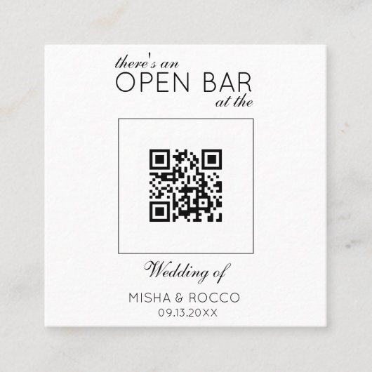 Offerte QR Code Open Bar Minimalistisch Sage Wedde Vierkante Visitekaartje (Voorkant)