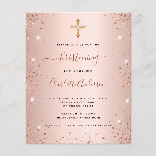 Offerte voor blinden roos glitter uitnodiging (Voorkant)