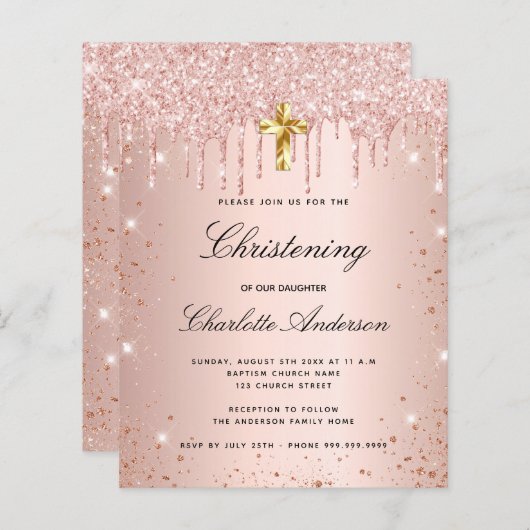 Offerte voor blinden roos glitter uitnodiging (Voorkant / Achterkant)