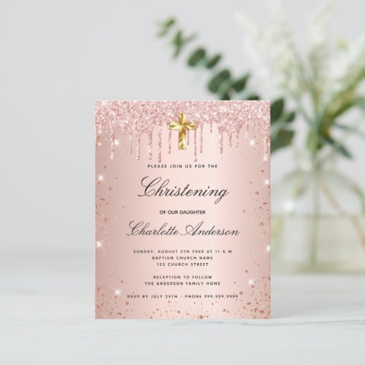 Offerte voor blinden roos glitter uitnodiging (Staand voorkant)