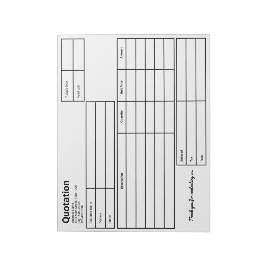 Offerte Zwart-wit Eenvoudige Business Sjabloon Notitieblok (Linkerzijde)