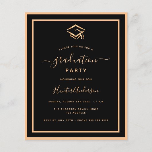 Offerte zwarte gouddegraduatie party-uitnodiging (Voorkant)