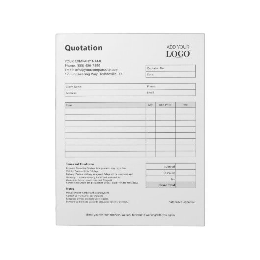 offerteformulier | Zwart-wit minimalistisch citaat Notitieblok (Linkerzijde)