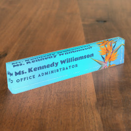 Office Desk Name Plate Aqua Bird of Paradise Naambordje