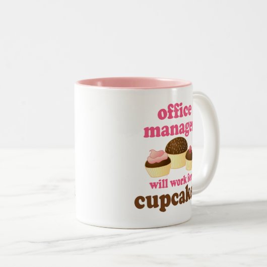 Office Manager (Funny) Gift Tweekleurige Koffiemok (Voorkant rechts)