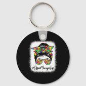 Office Manager Messy Bun Ondersteuning Autisme Awa Sleutelhanger (Voorkant)