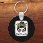 Office Manager Messy Bun Ondersteuning Autisme Awa Sleutelhanger (Voorkant)