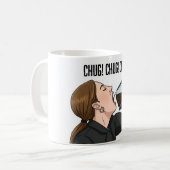 Office Woman Chugging Coffee From Pot Humor Koffiemok (Voorkant links)