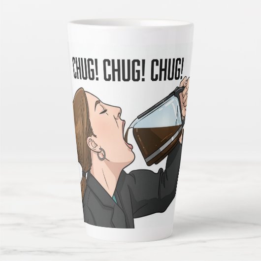 Office Woman Chugging Coffee From Pot Humor Latte Mok (Voorkant)
