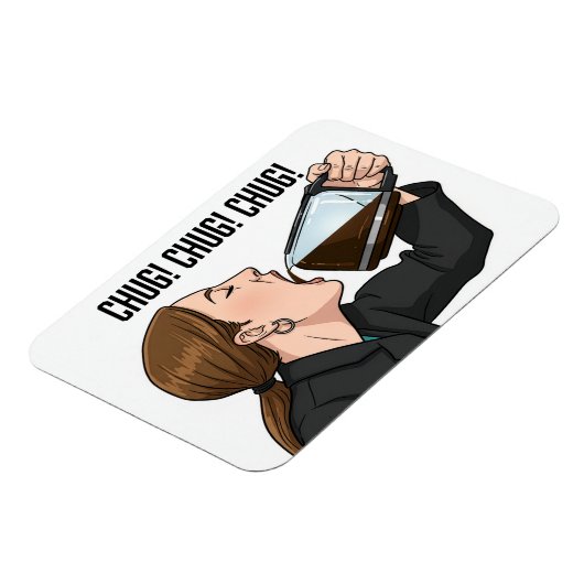 Office Woman Chugging Coffee From Pot Humor Magneet (Linkerzijde)