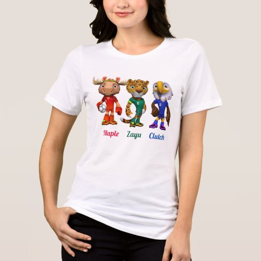 Official 2026 Mascot | Maple, Zayú & Clutch Tri-Blend Shirt (Voorkant)