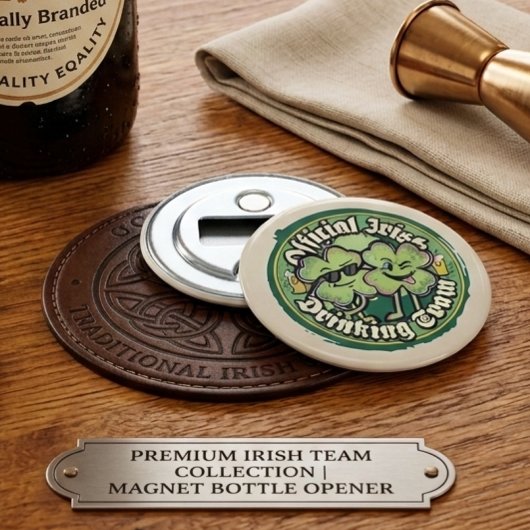 Official Irish Drinking Team Funny Retro 90s Button Flesopener